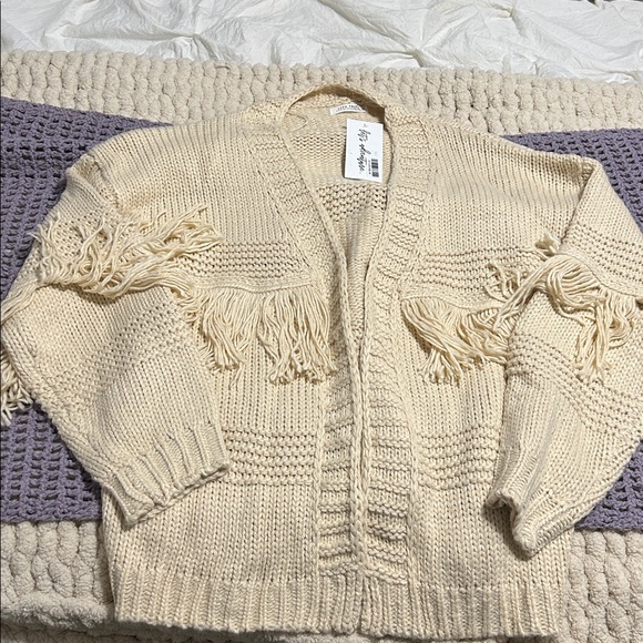 12th Tribe Cream Fringe Cardigan - Picture 2 of 4